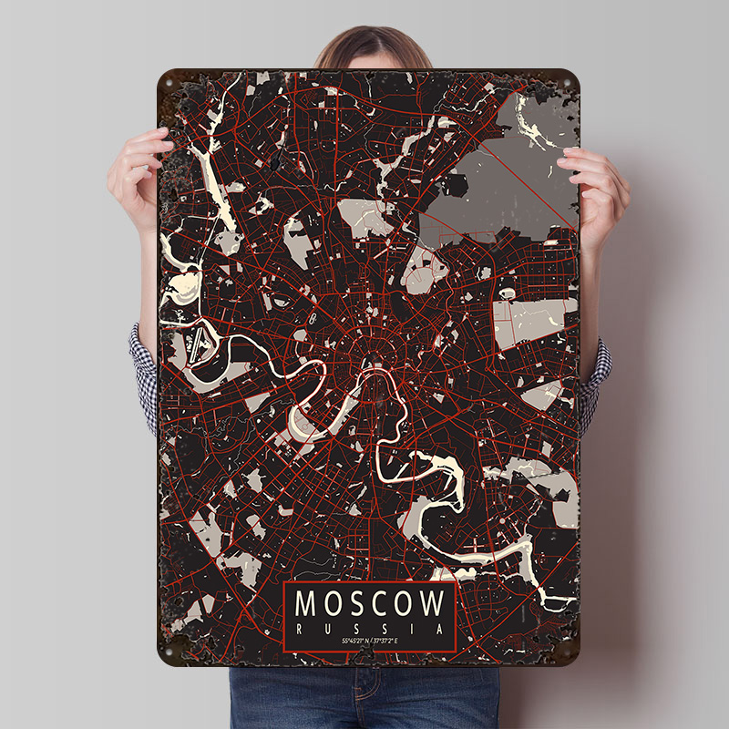 Custom Map Poster - Poster Logam Vektor Peta Kota Moskow