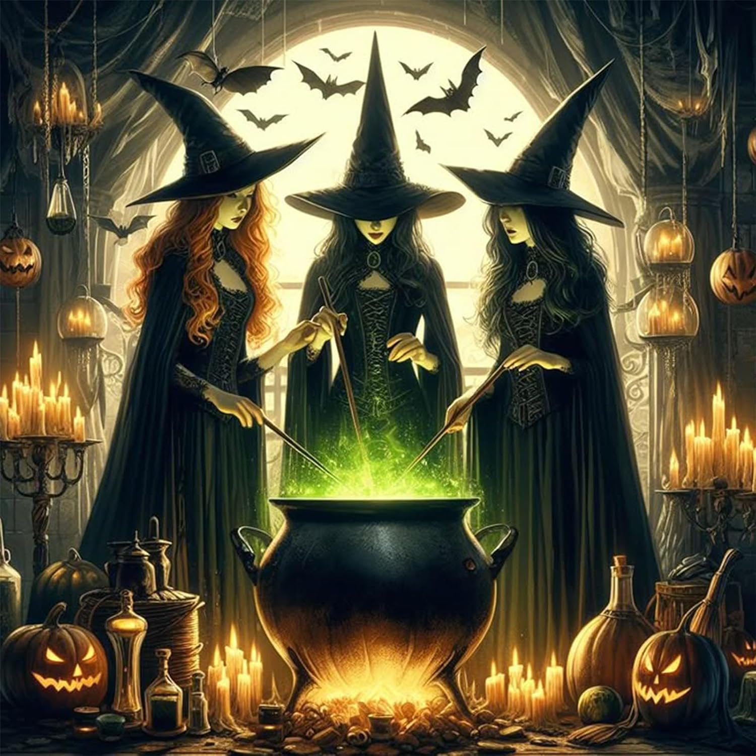 Photo Mosaic Print - RUOPOTY Lukisan Berlian Diy Penyihir Halloween